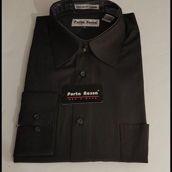 MEN'S PORTA ROSA BLACK CUT A WAY COLLAR DRESS SHIR - Picture 1 of 4